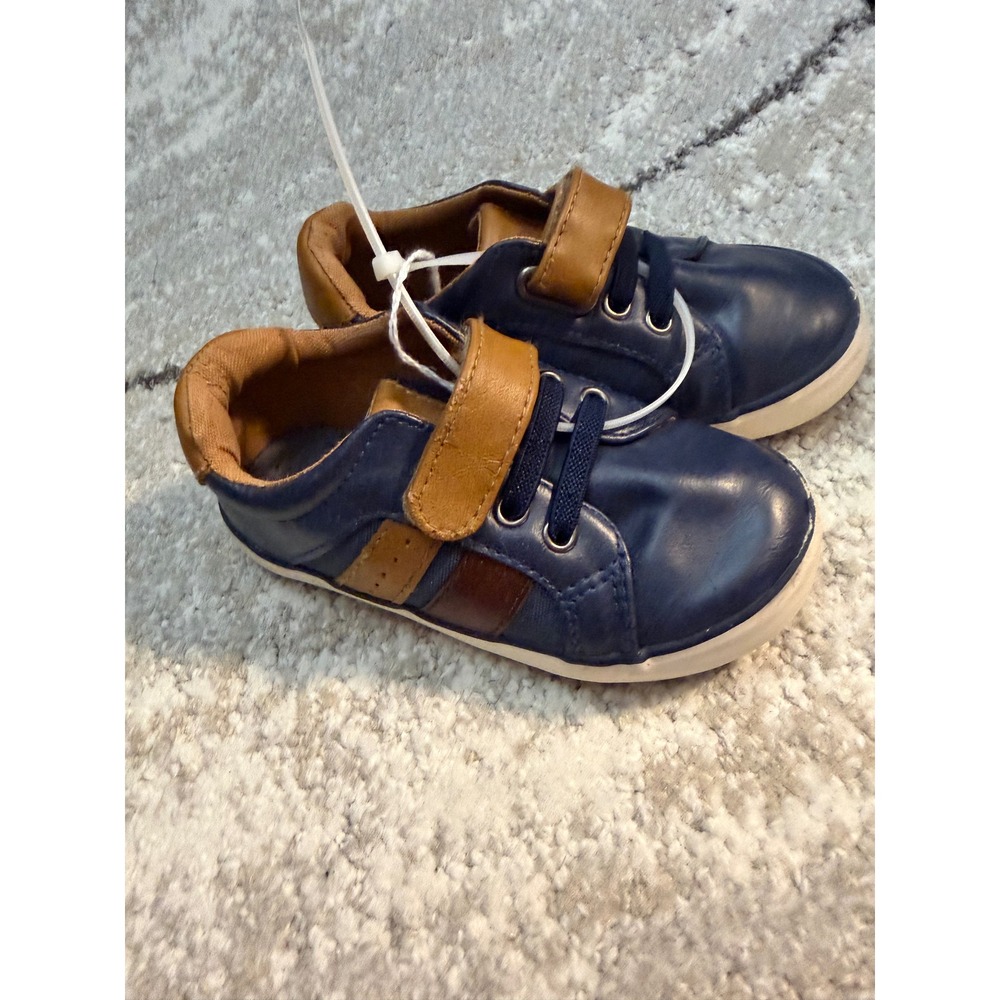 Harper Canyon Toddler Boys Navy Blue Brown Faux Leather Sneakers Size 7